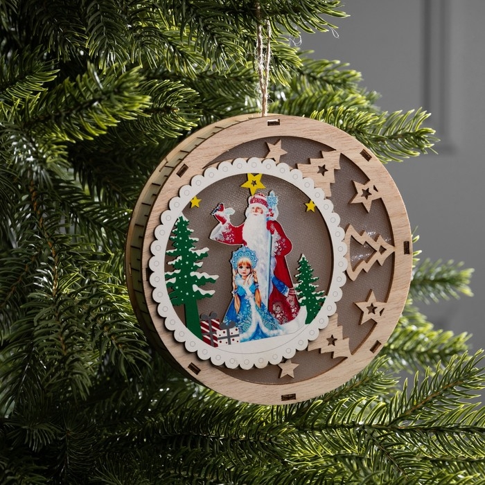 Подвеска световая "Дед Мороз и Снегурочка", 15х3 см, 6 LED, АААx2 (не в компл.), свечение тёплое белое