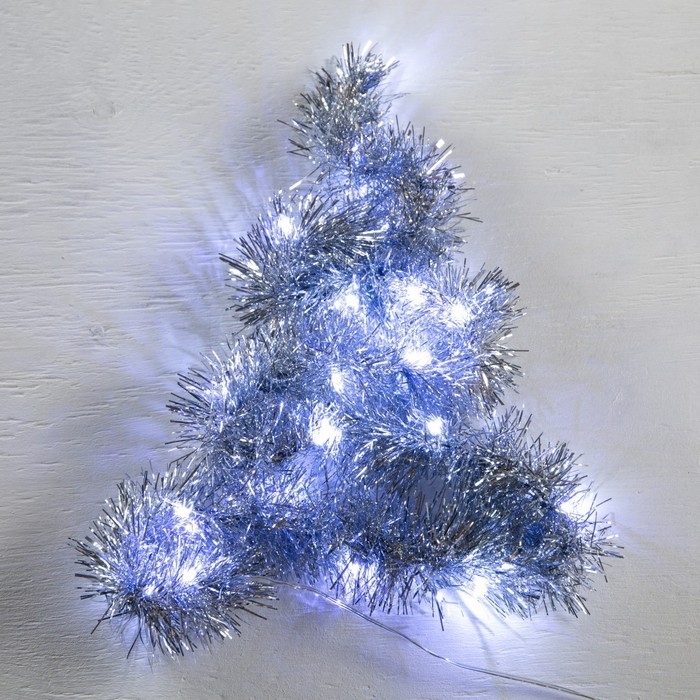 Гирлянда &laquo;Мишура&raquo; 1 м роса, IP20, серебристая нить, 22 LED, 6 слоёв, d=7 см, батарейки CR2032х2 (в комплекте), свечение белое