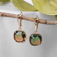 Серьги со стразами &laquo;Иллюзион&raquo; плавный квадрат, цвет коричнево-зелёный в золоте