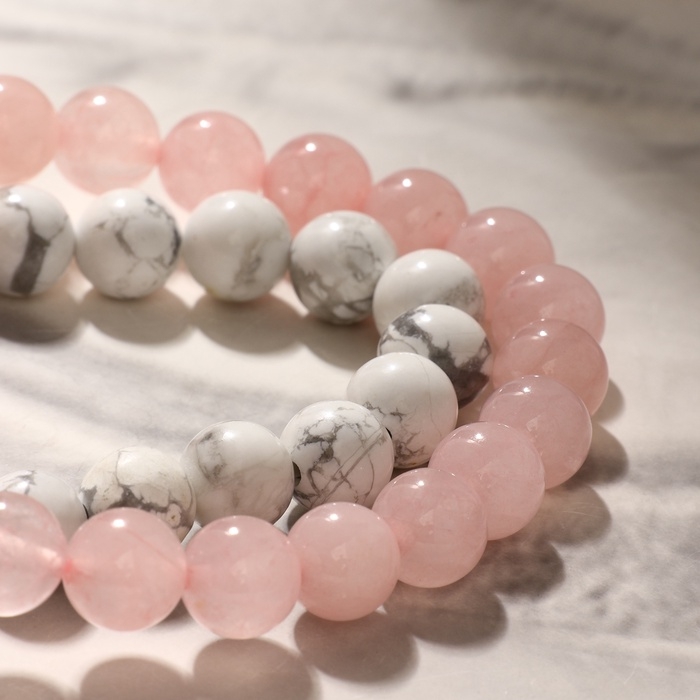 Набор браслетов 2 шт., шар №8 &laquo;Кахолонг и Кварц розовый&raquo;, 5,5 см