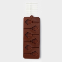 Форма для леденцов Доляна &laquo;Кексик&raquo;, силикон, 25&times;9,5&times;1,5 см, 6 ячеек, с палочками, цвет коричневый