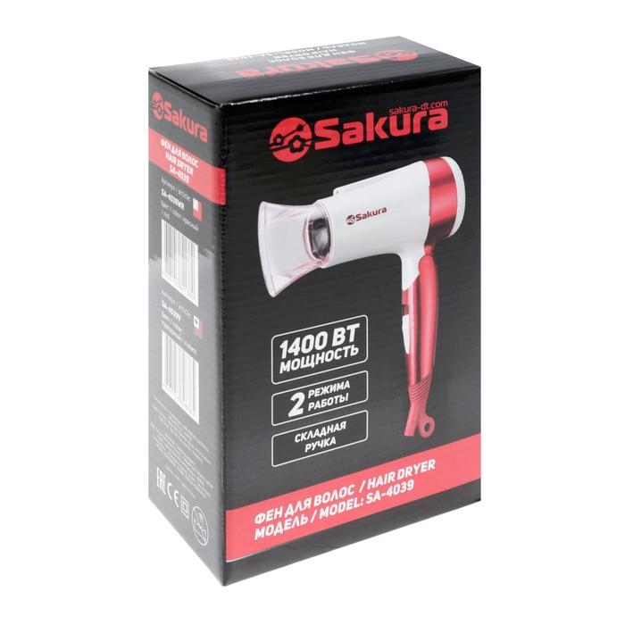 Фен Sakura SA-4039V, 1400 Вт, 1 скорость, 2 температурных режима, бело-фиолетовый