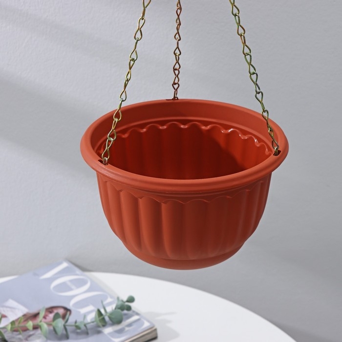 Кашпо пластиковое для цветов подвесное с дренажной сеткой &laquo;Веста&raquo;, 2 л, цвет коричневое