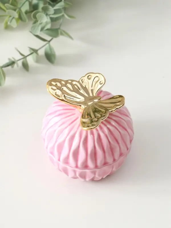 Шкатулка керамика "Золотой филин" розовая 8х8х12 см