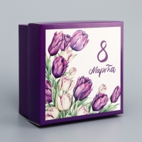 Коробка складная, крышка-дно, "8 марта", 10 х 10 х 5 см без окна Коробка складная, крышка-дно, "8 марта", 10 х 10 х 5 см без окна