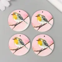 Декор для творчества дерево "Круг. Птичка на ветке" d=4 см