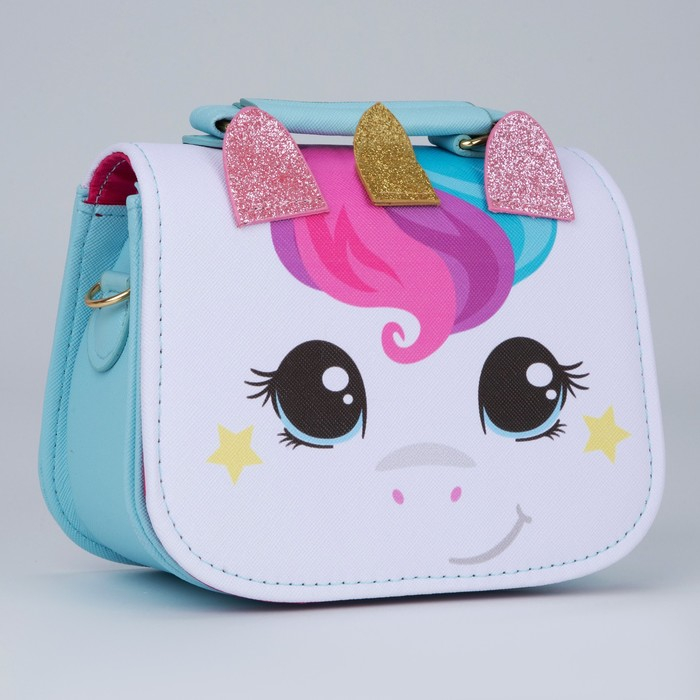 Сумка детская для девочки &laquo;Единорог&raquo;, отдел на молнии, цвет белый/голубой, 16х6,5х12 см