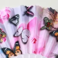 Веер пластик, текстиль "Бабочки и цветы на леопарде" МИКС 23 см