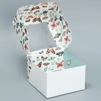 Коробка для капкейков, кондитерская упаковка двухсторонняя, 4 ячейки &laquo;Бабочки&raquo;, 16 х 16 х 10 см