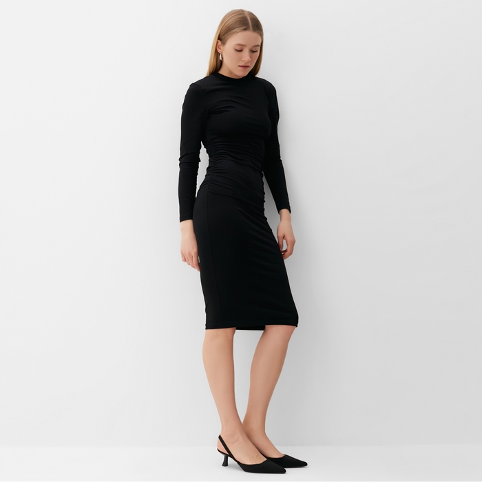 Платье женское со сборкой MINAKU: Casual Collection цвет черный ,р-р 46 Платье женское со сборкой MINAKU: Casual Collection цвет черный ,р-р 46