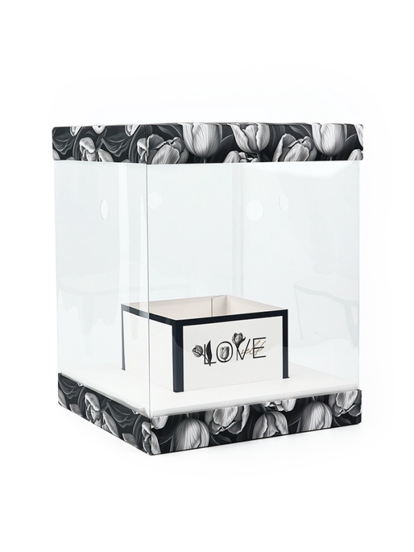 Коробка для цветов с вазой и PVC окнами складная «Чёрно-белая эстетика», 23 х 30 х 23 см Коробка для цветов с вазой и PVC окнами складная «Чёрно-белая эстетика», 23 х 30 х 23 см