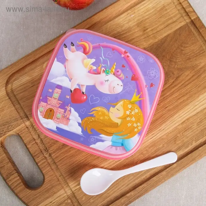 Ланч - бокс квадратный с секциями и ложкой &laquo;Единорог&raquo;, 400 мл