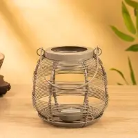 Подсвечник фонарь 14,5х14,5х13,5 см, для свечи 4 см. металл, цв. серый