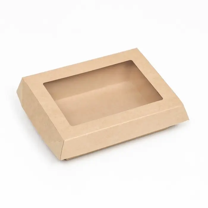 Салатник с картонной крышкой, крафт, 16&times;12&times;6.5 см, 0.5 л