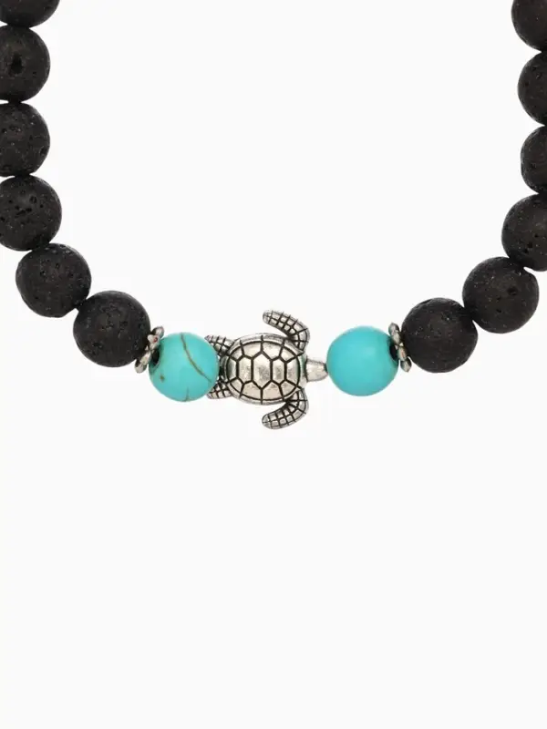 Браслет "Черепашка" камень пирит, лава, длина 18 см, цв. чёрный, бирюзовый