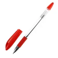 Ручка шариковая 0.5 мм красная, корпус прозрачный с резиновым держателем