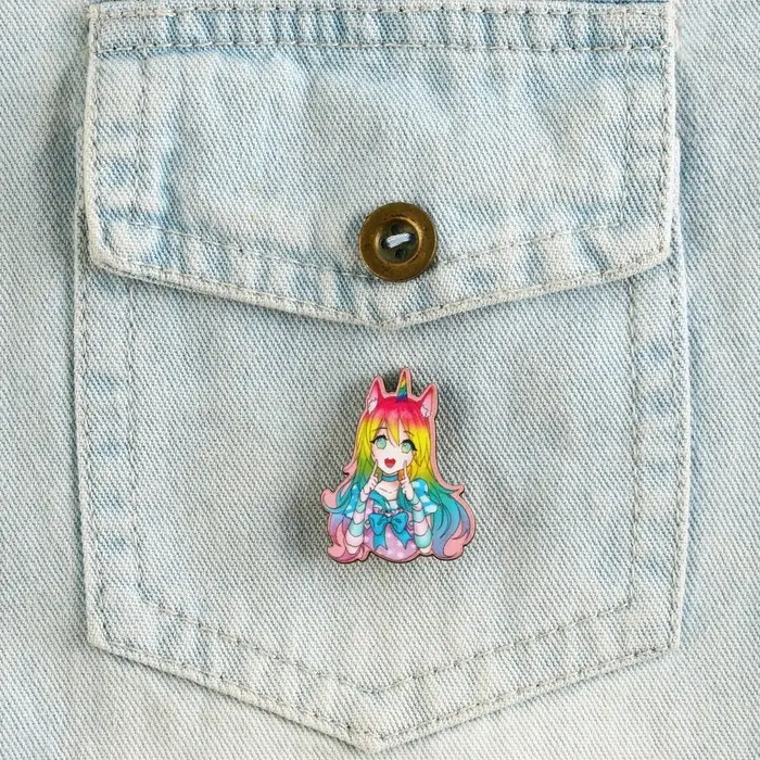 Значок деревянный &laquo;Девочка единорог&raquo;, аниме, 2,6 х 3,3 см