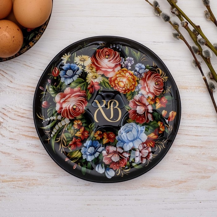 Стеклянная подставка на 6 яиц &laquo;ХВ&raquo; на пасху, 18 х 18 см.