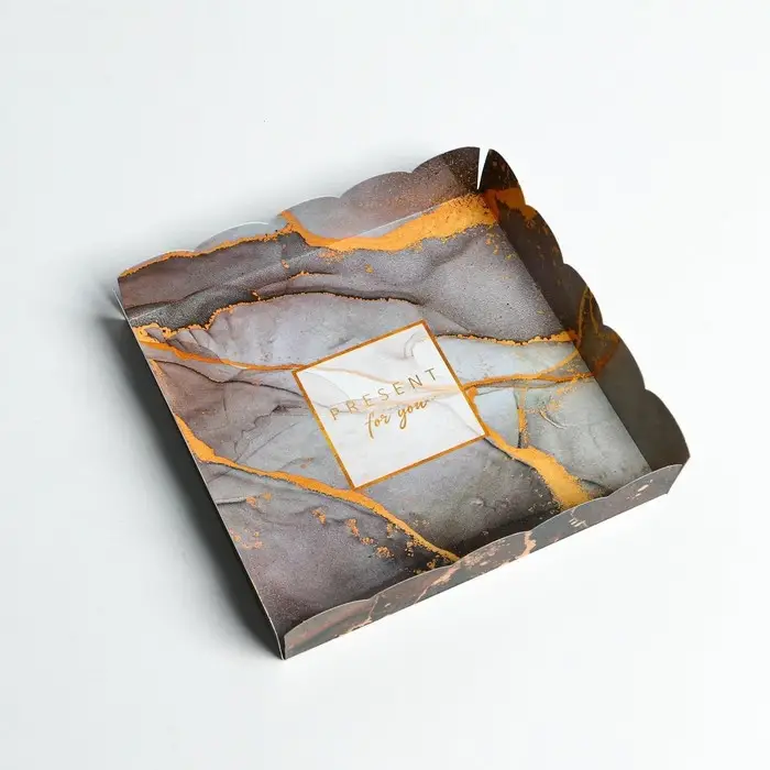 Коробка для печенья, кондитерская упаковка с PVC крышкой, &laquo;Мрамор&raquo;, 15 х 15 х 3 см