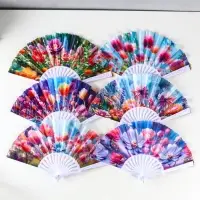 Веер пластик, текстиль "Пластилиновые цветы" МИКС 23 см