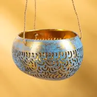 Подсвечник подвесной из кокоса, 14&times;14&times;10 см, сине-золотой