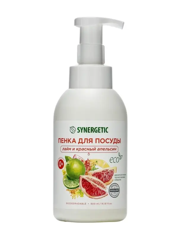 Пенка для мытья посуды Synergetic &laquo;Лайм и красный апельсин&raquo;, 500 мл