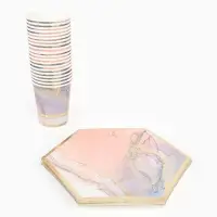 Набор посуды для праздника на 20 персон, мрамор розовый (тарелки 23 см, стакан 250 мл)