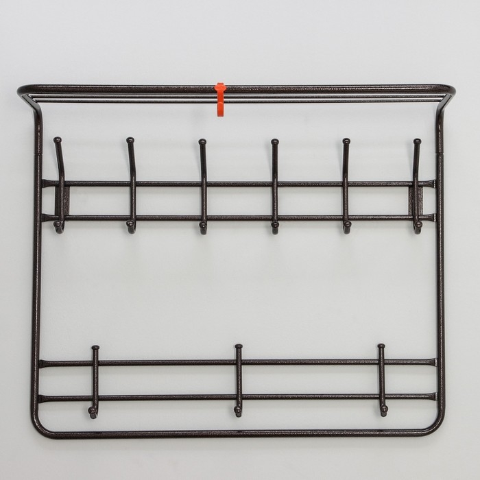 Вешалка настенная, с полкой, 9 крючков, 2 яруса, 73&times;22&times;58 см, коричневая