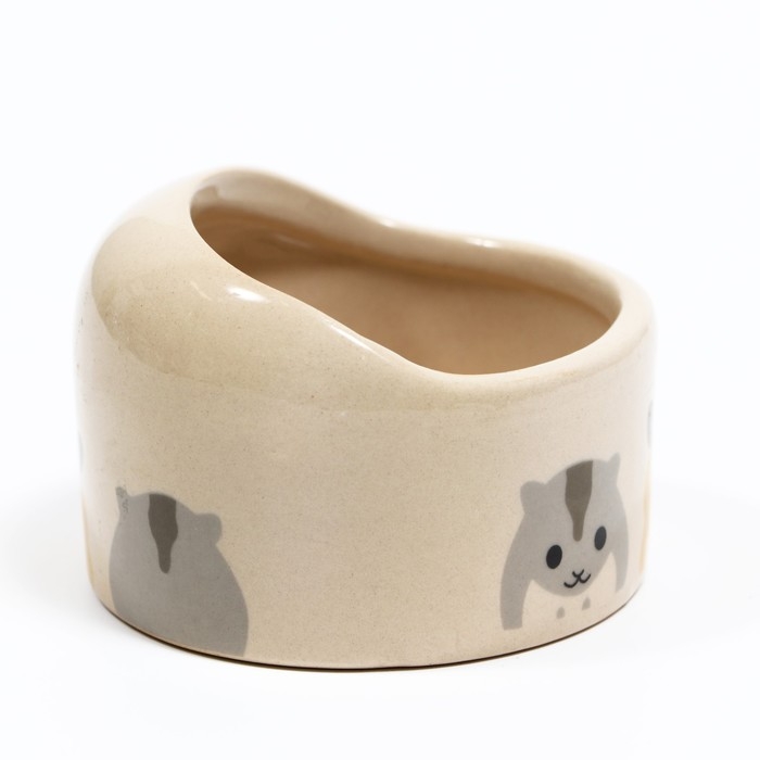 Миска керамическая "Хомячок" 65мл, 6,3 х 4,5 см, бежевая с принтом