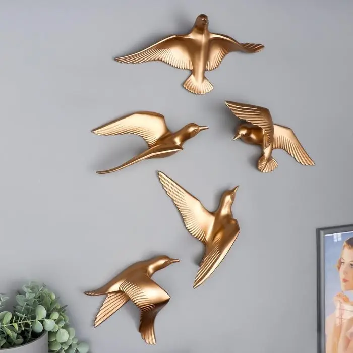 Сувенир полистоун настенный декор "Чайка" МИКС золото