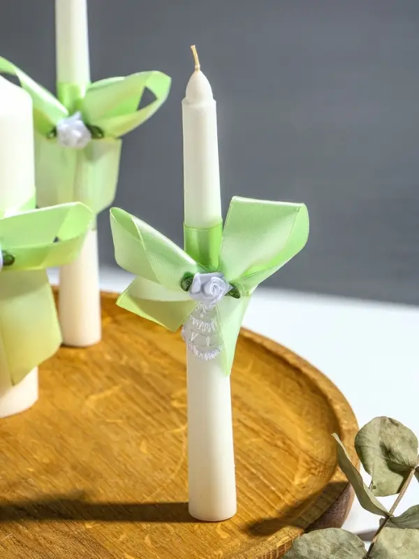 Свечи свадебные "Пышный" набор 3 шт (16 см + 2 шт по 18 см), мятный