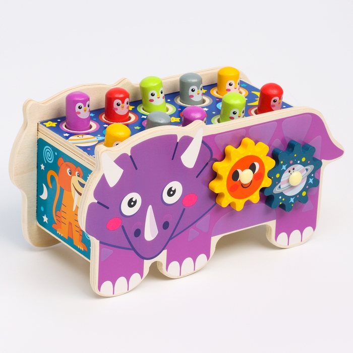 Детский логический центр двусторонний &laquo;Носорог&raquo; 2 в 1 (стучалка, крутилки) 24 &times; 10 &times; 14 см