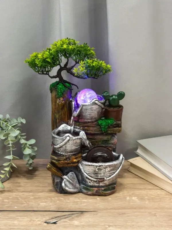 Фонтан "Ведерки под деревом" 32х15х13 см (с подсветкой)