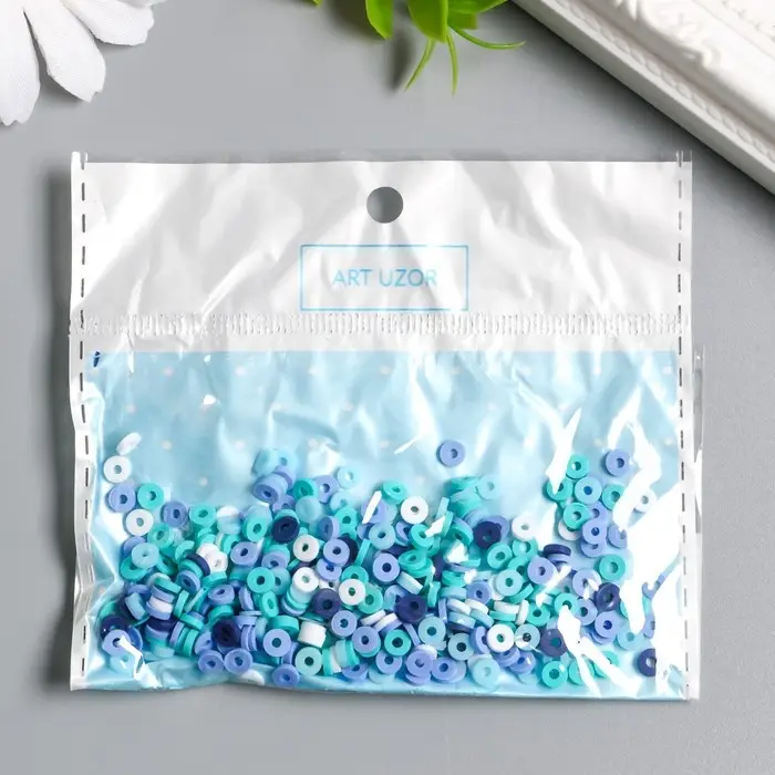 Бусины для творчества PVC "Колечки голубо-синие" набор &asymp; 330 шт 0,1х0,4х0,4 см