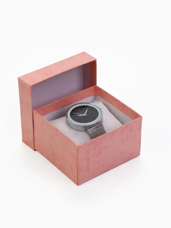 Коробка для часов, цвет розовая, вставка белая 9х8,5х5