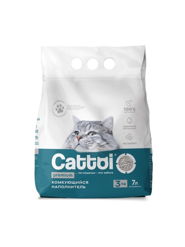 Наполнитель минеральный комкующийся Cattoi Premium 3 кг,пластиковый пакет
