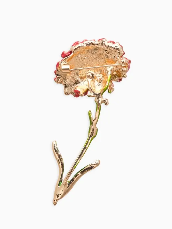 Брошь "Цветок гвоздики", цвет красно-зелёный в золоте