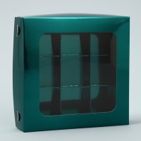 Коробка для конфет, кондитерская упаковка, 9 ячеек, &laquo;Изумрудная&raquo;, 14.7 х 14.7 х 3.5 см