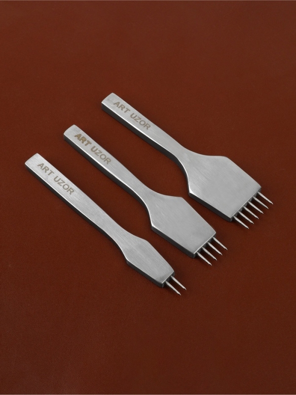 Набор строчных игольчатых пробойников для кожи (3шт цена за наб) шаг 4мм серебряный АУ