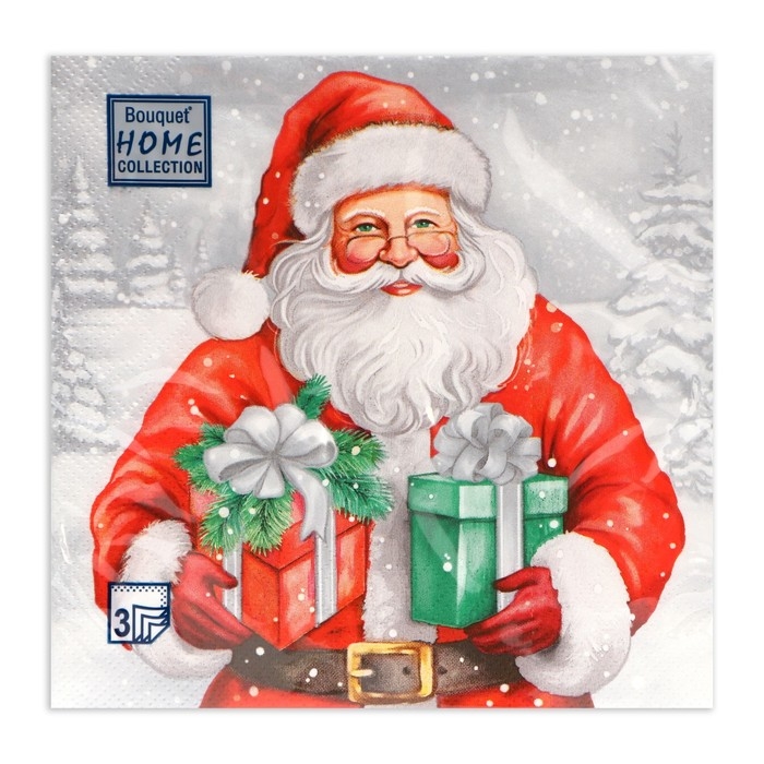 Новогодние салфетки бумажные Home Collection &laquo;Дедушка Мороз с подарками&raquo;, 3 слоя, 33х33 см, 20 шт