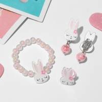 Набор детский &laquo;Выбражулька&raquo; 3 предмета: клипсы, браслет, кольцо, зайчики, цветной