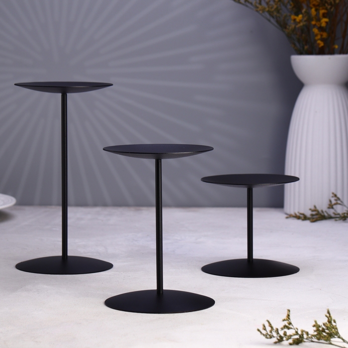 Набор подсвечников 10х20; 10х15; 10х10 см, чёрный