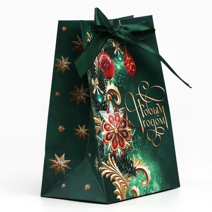 Пакет подарочный новогодний с лентой &laquo;С Новым годом&raquo;, 13 х 19 х 9 см , Новый год