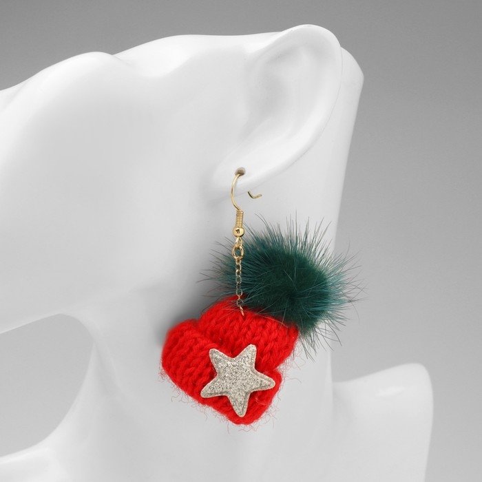 Новый год! Серьги &laquo;Шапочки&raquo; мягкие, цвет красно-зелёный