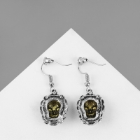 Серьги &laquo;Черепа&raquo;, цвет золотистый в чернёном серебре