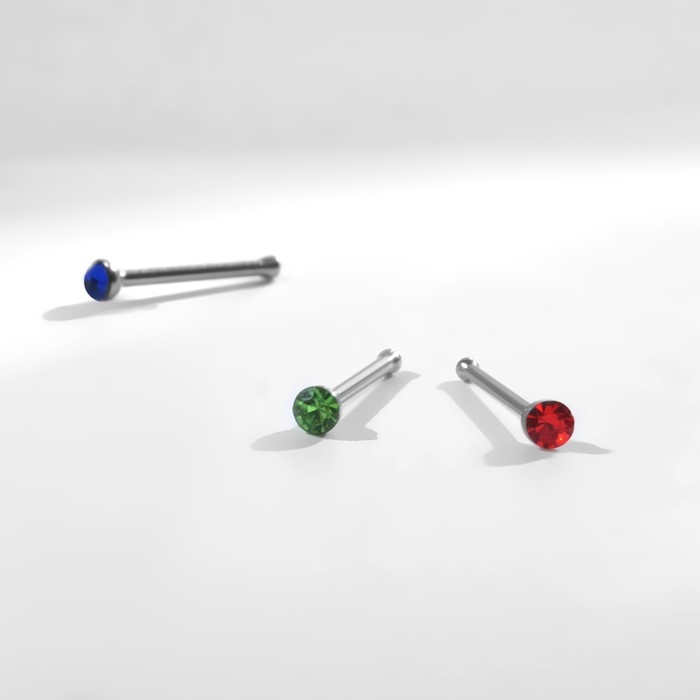 Пирсинг в нос (нострил) &laquo;Страза&raquo;, прямой, L=10 мм, набор 40 шт., цвет МИКС в серебре