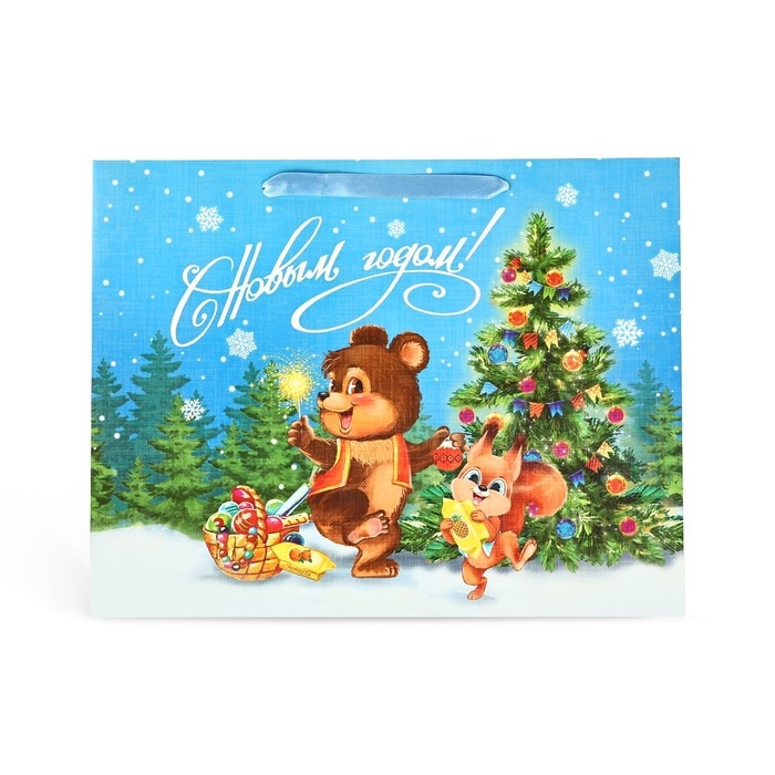 Пакет подарочный новогодний ламинированный &laquo;Зверята возле ёлки&raquo;, L 40 х 31 х 11,5 см, Новый год