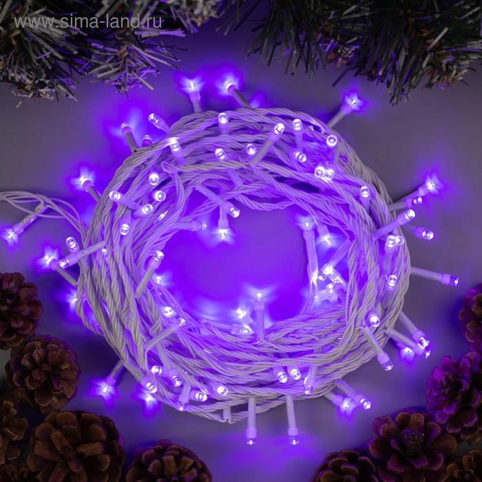 Гирлянда &laquo;Нить&raquo; 10 м, IP20, белая нить, 100 LED, свечение фиолетовое, 8 режимов, 220 В