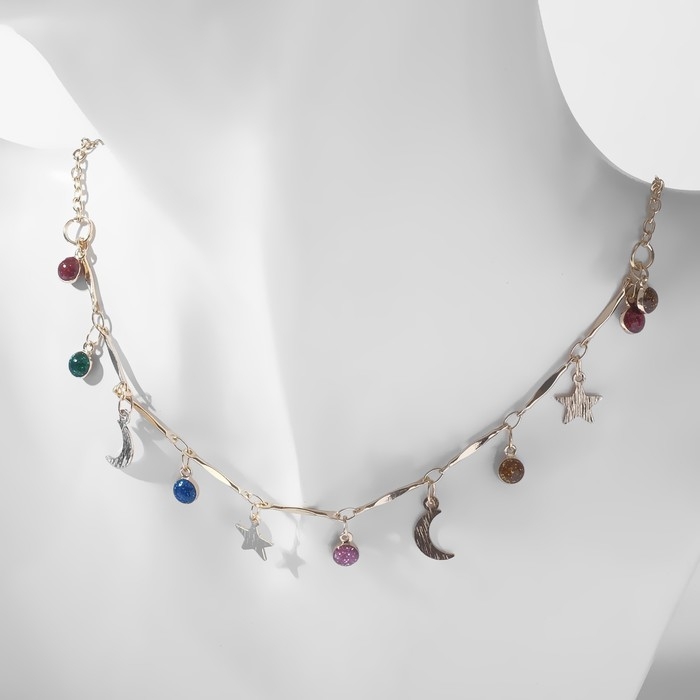 Чокер &laquo;Полумесяц&raquo; фазы луны, цветной в золоте, 35 см