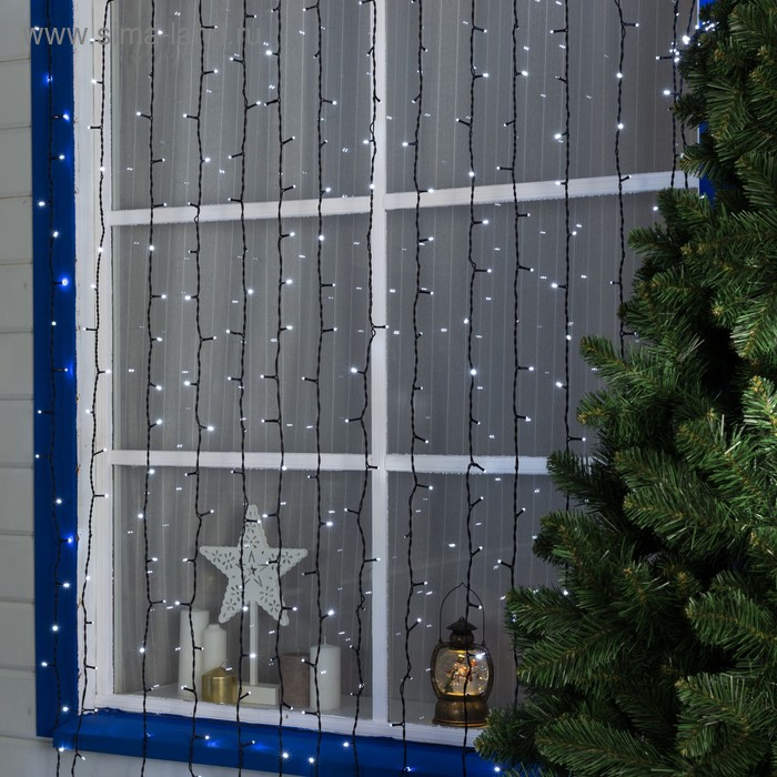 Гирлянда &laquo;Занавес&raquo; 2 &times; 9 м, IP44, УМС, тёмная нить, 1800 LED, свечение белое, мерцание, 220 В